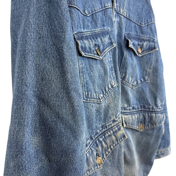 Most Wanted 100% Cotton Denim Leather Collar Barn Chore Field Jacket Coat sz L - Picture 3 of 16